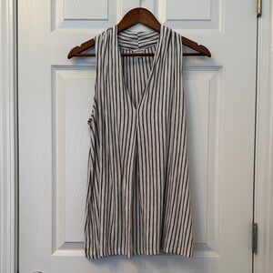 Max Studio Black and White Striped V-Neck Tank Top